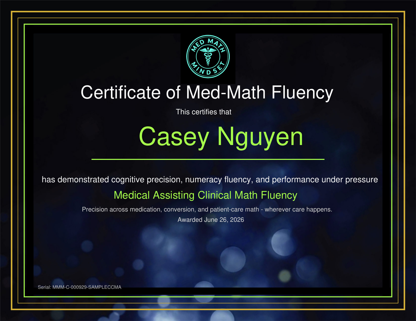 Sample certificate preview