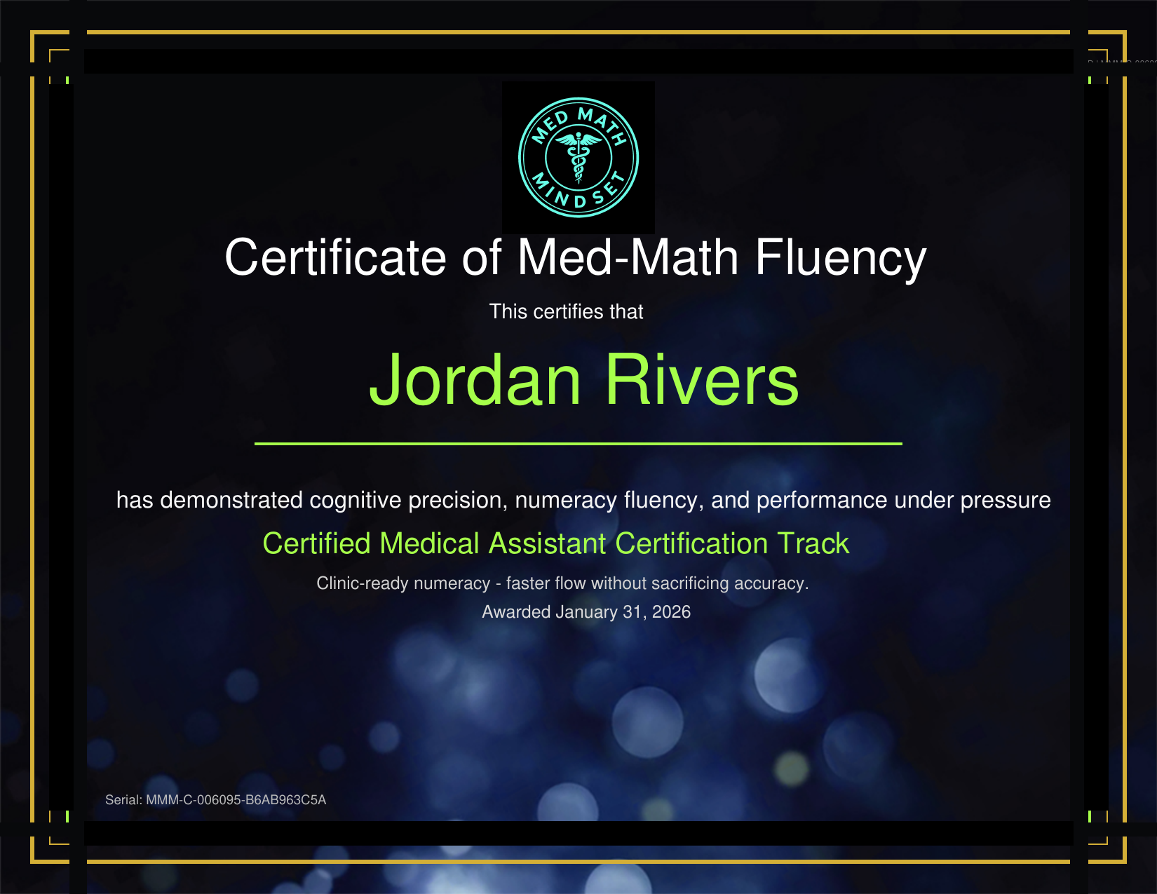 Sample certificate preview