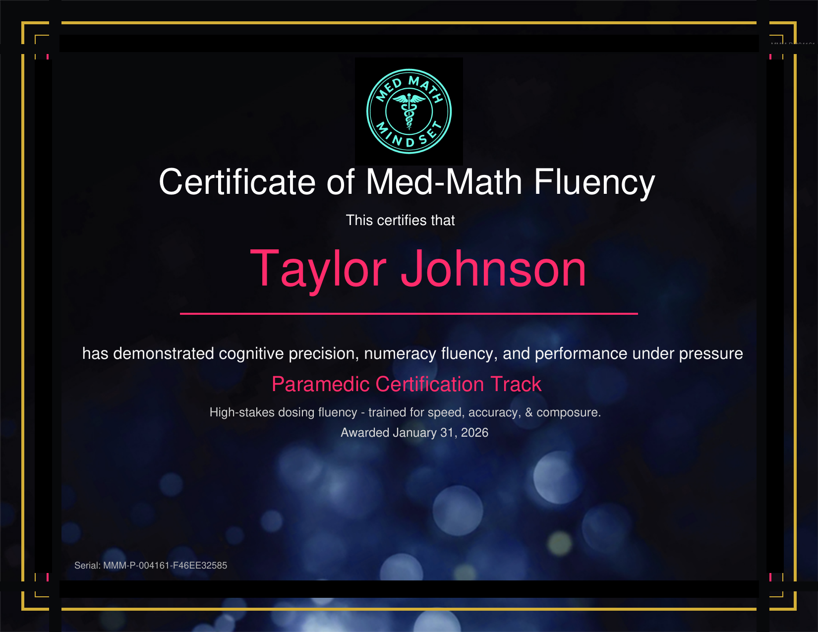 Sample certificate preview