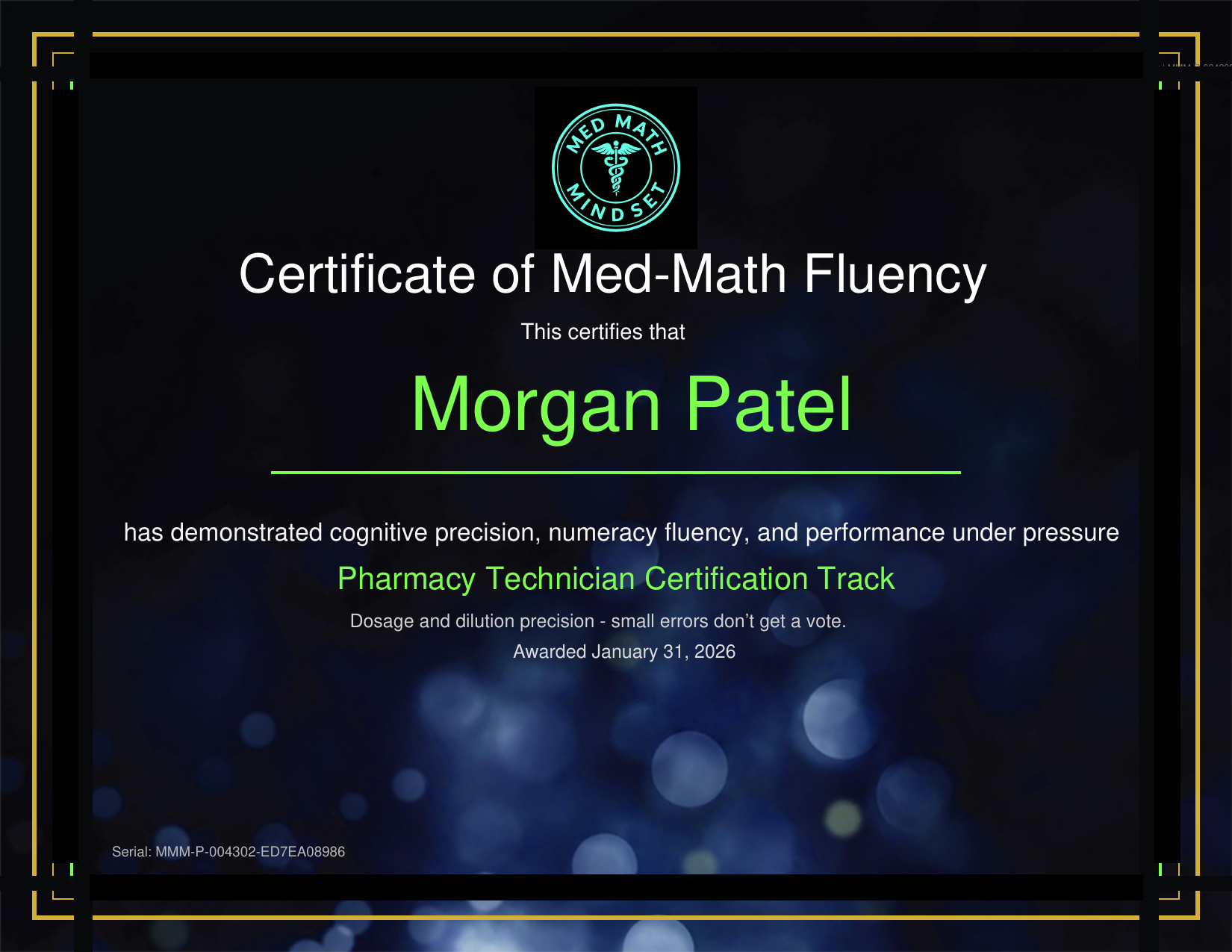 Sample certificate preview